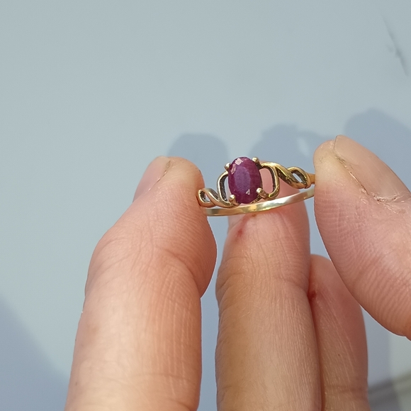 Vintage 1970s Pink Rose Cut Ruby In 10K Solid Gold Ring Stamped & Signed - Picture 3 of 11